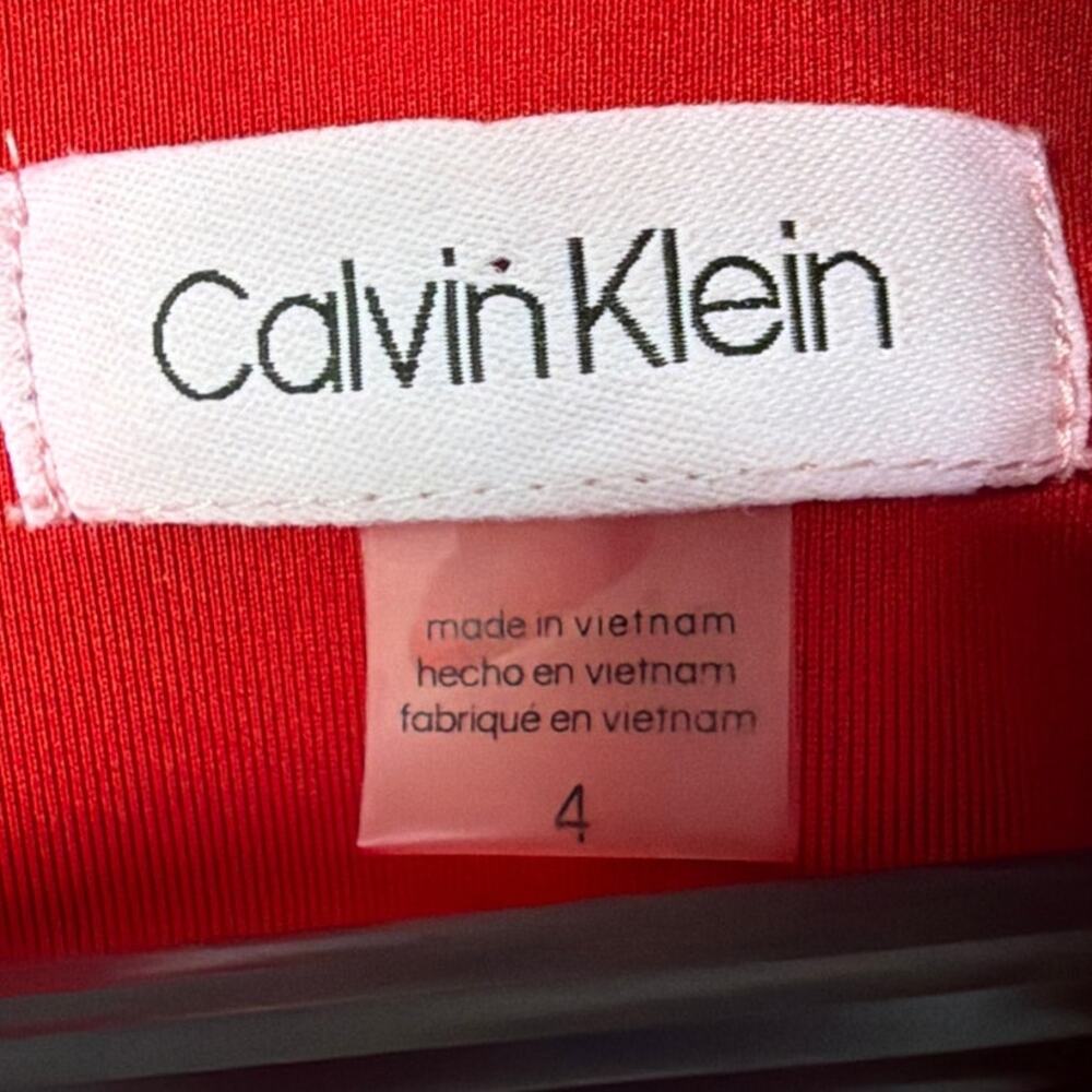 Calvin Klein Red Scuba Knit Dress Ruffle V-Neck Sleeveless Officesiren Staple 4 - Picture 7 of 9